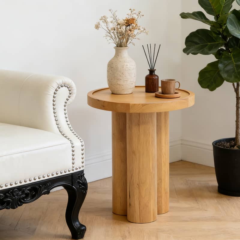 Christopher Knight Home - Lumi Modern 21.46" Height Round Wood End Table with Pedestal Base - Light Brown