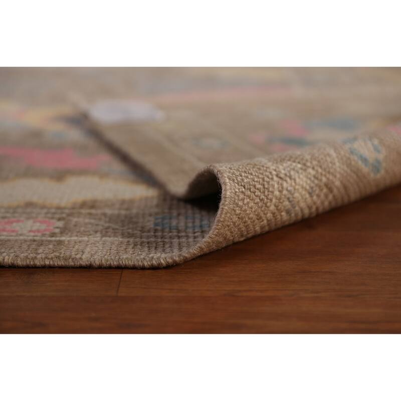 Hand Knotted Oriental 100% Wool Carpet Transitional All-Over Brown Oushak Area Rug - 12' 8'' X 8' 11''