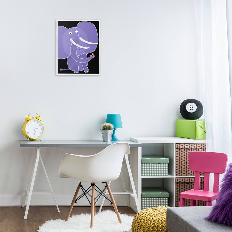 Stupell Elephant & Bird on Black Framed Giclee Art Design By Carla Daly