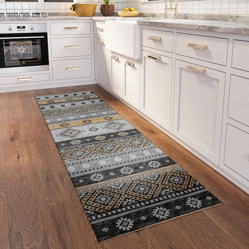 Addison Indoor/ Outdoor Yuma Southwest Boho Washable Rug - 2'3" x 7'6" - Gray