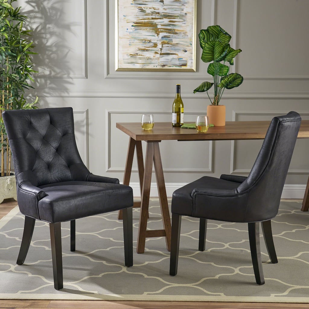 Upholstered Kitchen & Dining Room Chairs, Black Tufted Dining Room Chairs, Modern Kitchen Armless Dining Chairs Set of 2