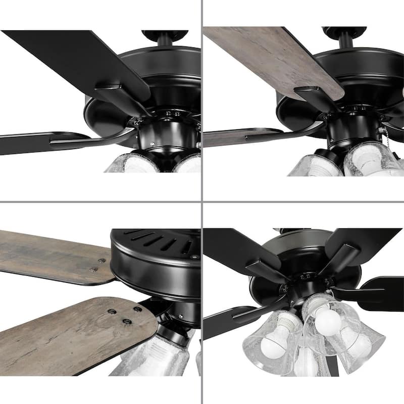 AirPro 52 in. Matte Black 5-Blade AC Motor Ceiling Fan with Light - 52 in x 52 in x 18.7 in