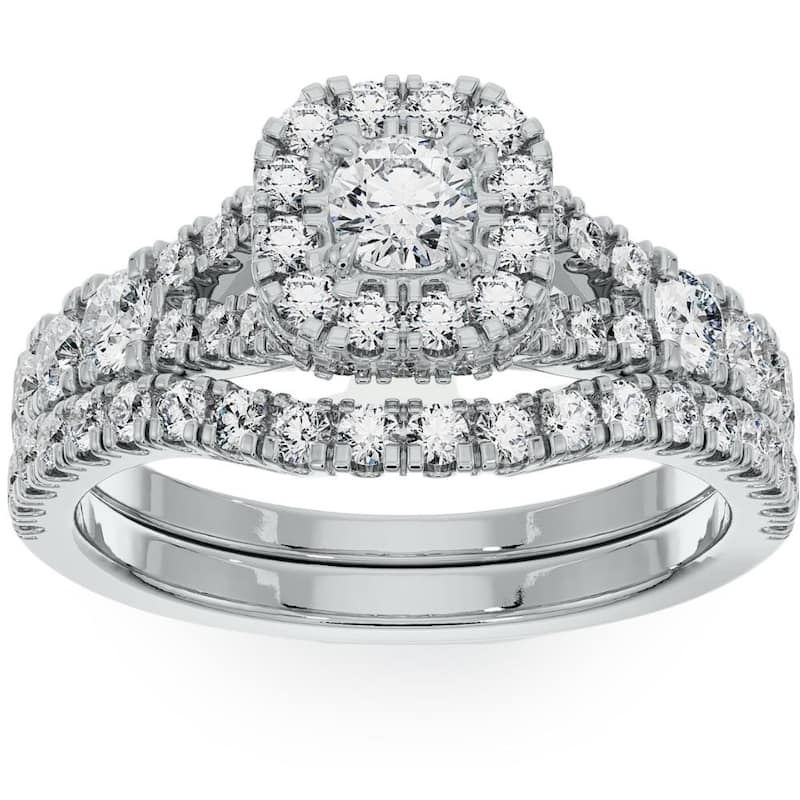 Bliss Diamond 1 1/4Ct Cushion Halo Diamond Engagement Wedding Ring Set in White or Yellow Gold - 7 - Yellow