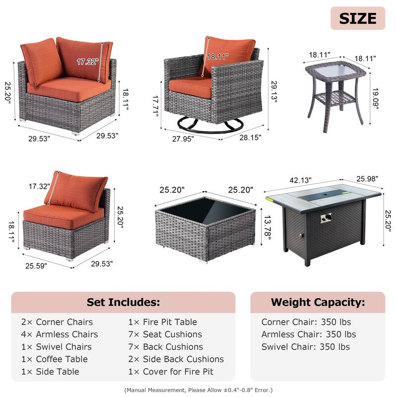 XIZZI 10-piece Patio Furniture Outdoor Seating Set with Fire Table