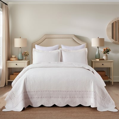 3 Pcs Cotton Serene Striped Quilt Bedspread Set