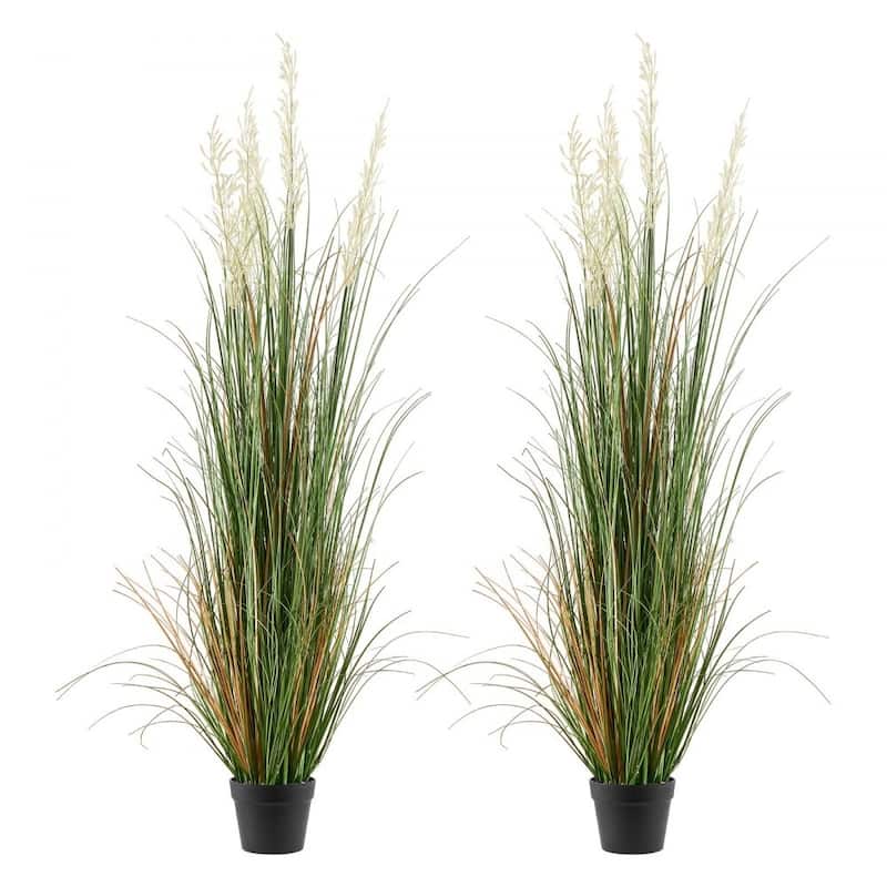 Artificial Grass Plant, 2 Pack Reed Flower Grass in Pot, Premium PVC Faux Fake Greenery Shrubs Plant for Indoor Outdoor