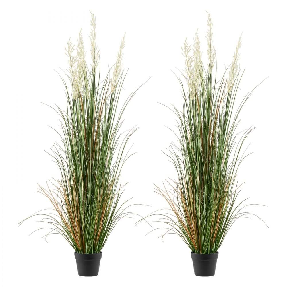 Artificial Grass Plant, 2 Pack Reed Flower Grass in Pot, Premium PVC Faux Fake Greenery Shrubs Plant for Indoor Outdoor