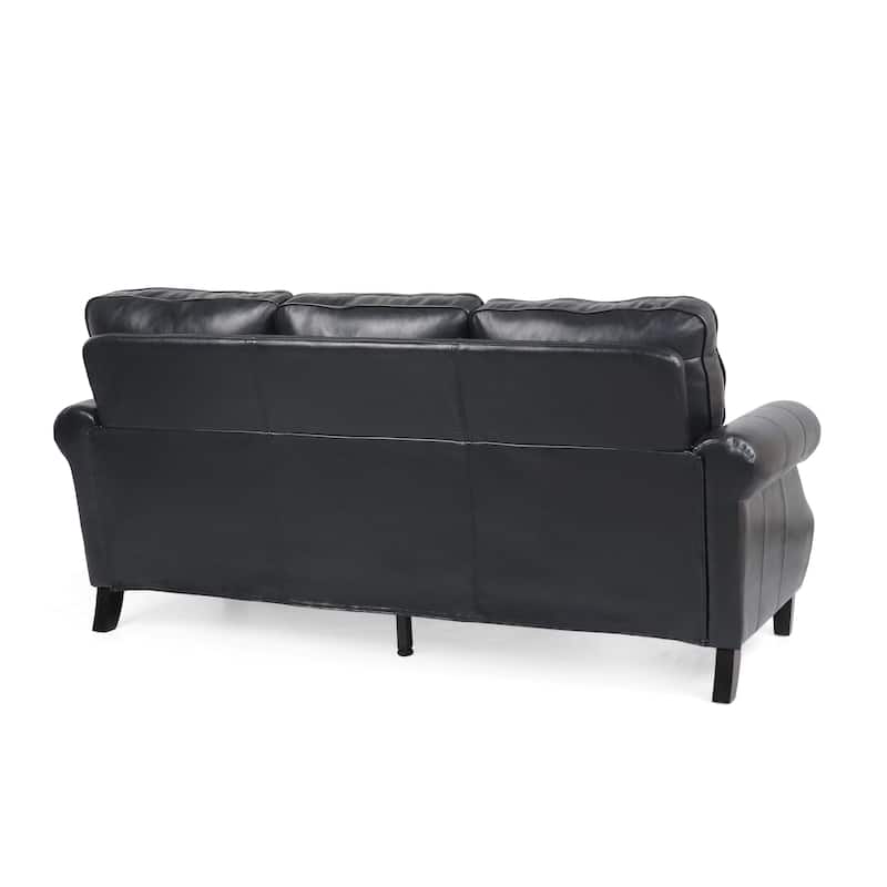 Roomfitters 3 Seater Classic Faux Leather Sofa with Rolled Arms and Nailhead Trim for Living Room or Study