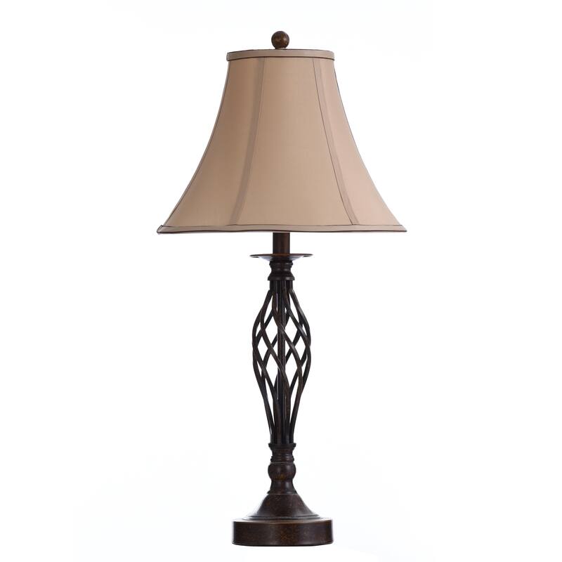 StyleCraft Barclay Brass Table and Floor Lamp Set - White Silk Shade (Set of 3)