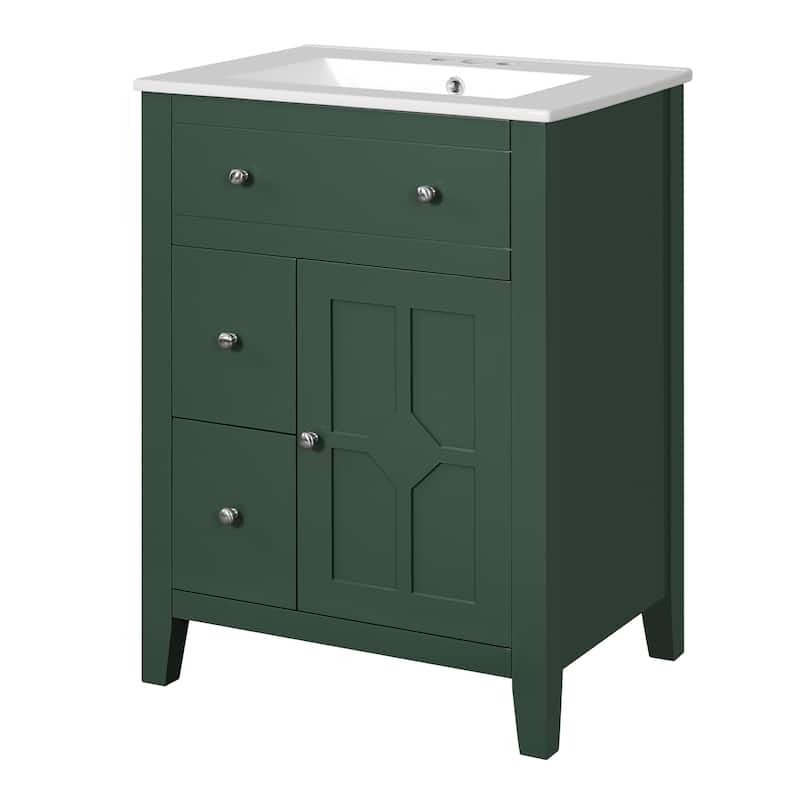 24'' Freestanding Bathroom Vanity with White Integrated Ceramic Sink - 24'' x 18.3'' x 33.7''