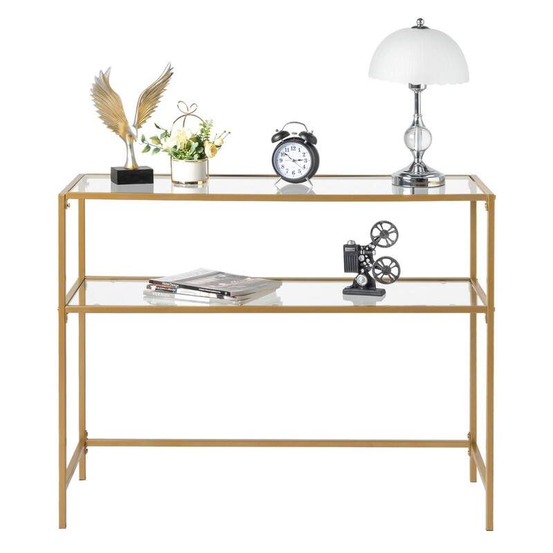 Modern Gold Frame 39.4" Entryway Console Table Glass Top