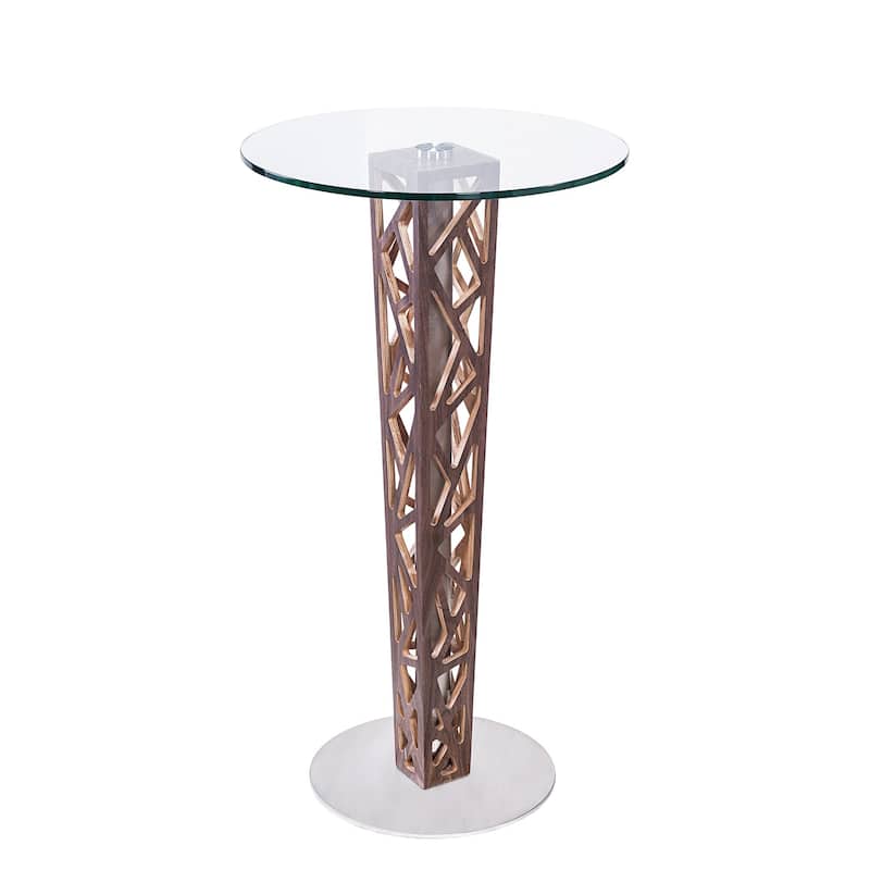 Armen Living Crystal Bar Table with Clear Tempered Glass Top