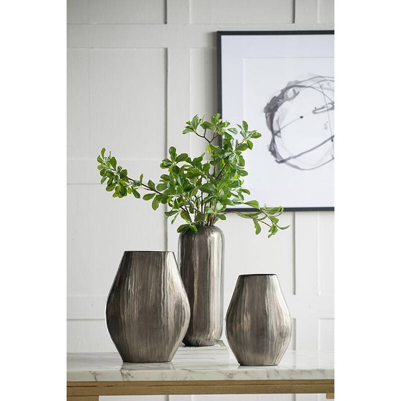 9.5x5.5x12" Aluminum Layered Chisel Oval Vase Modern Metallic Home Decor