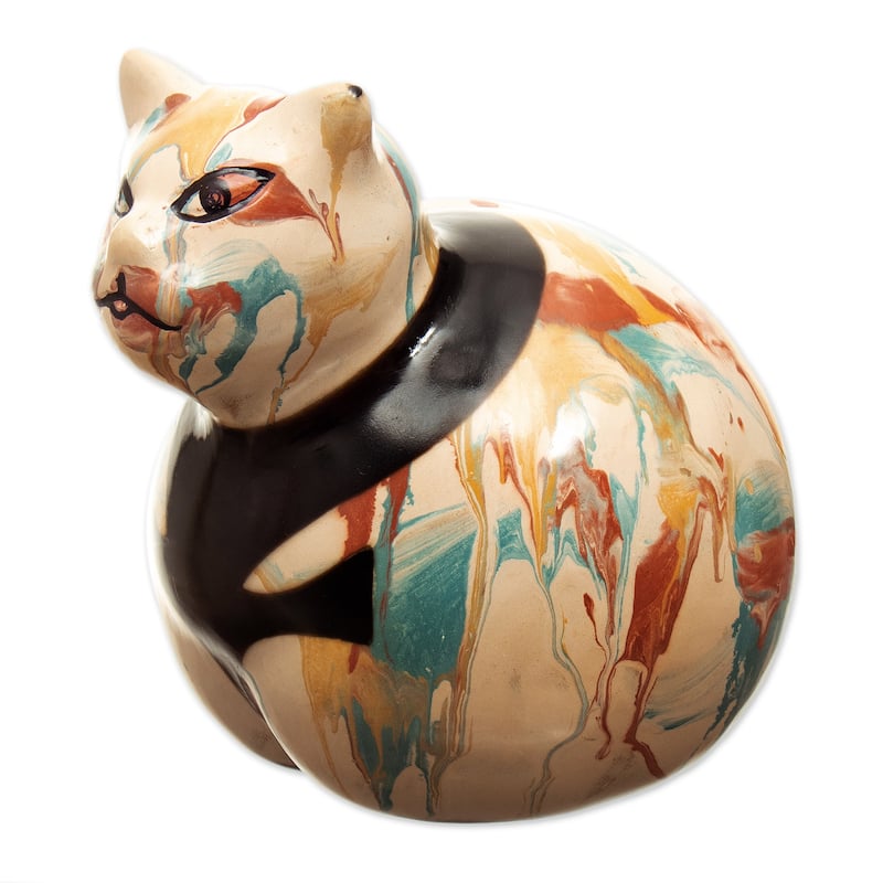 Novica Handmade Feline Colors Ceramic Statuette