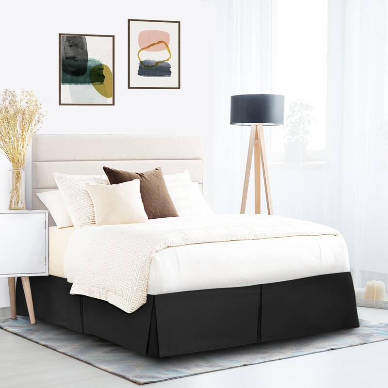 Clara Clark Pleated Bed Skirt-14 inch Tailored Drop - Soft Double Brushed Premium Microfiber Ruffle Bed Skirt - Includes 8 Pins - Black - Twin