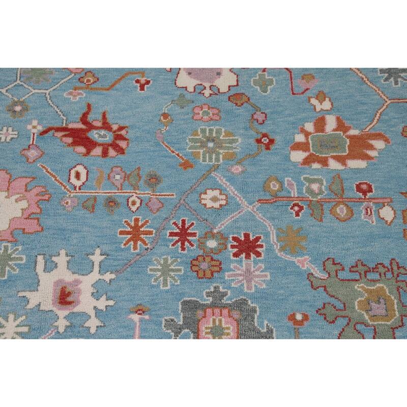 Light Blue & Pink Oushak Oriental Area Rug Handmade Wool Carpet - 8'11"x 11'10"
