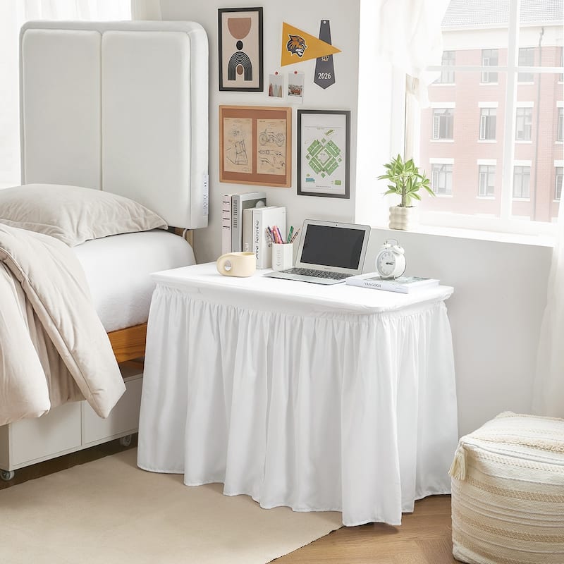 White Microfiber Dorm Desk Skirt - 36" Length
