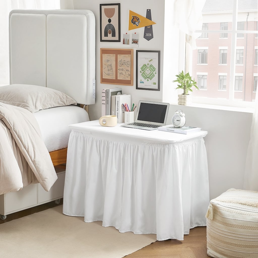 White Microfiber Dorm Desk Skirt