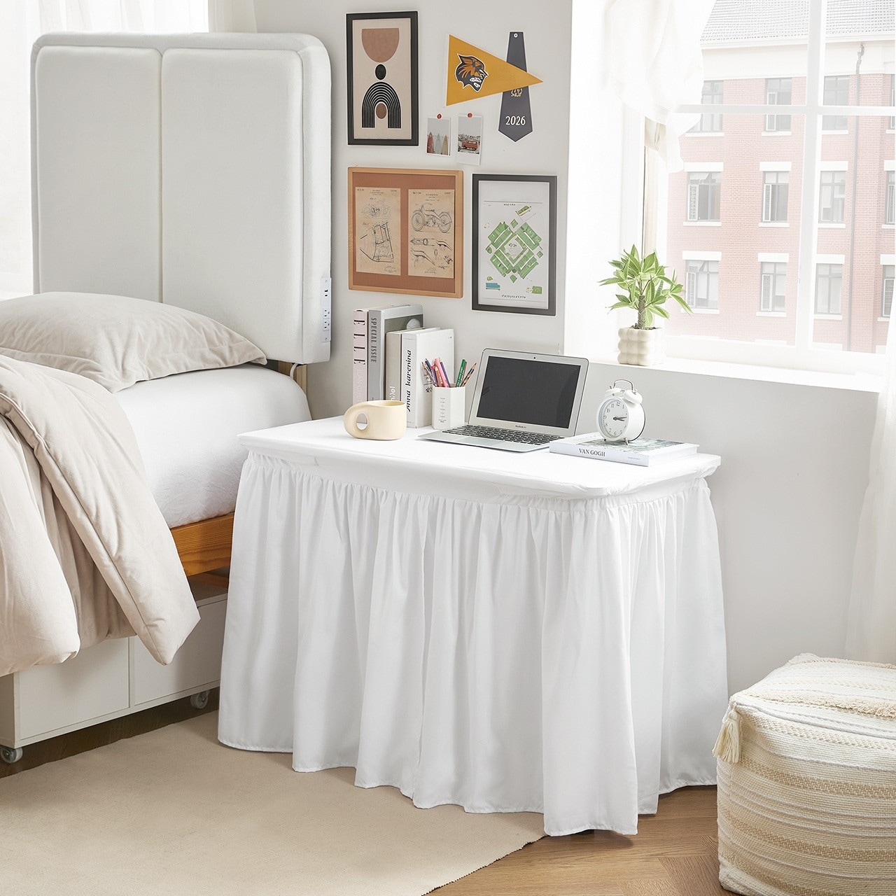 DormCo Solid White Microfiber Dorm Desk Skirt (32", 36", or 42" Long)