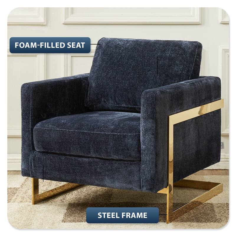 Lincoln Modern Boucle Arm Chair with Gold Stainless Steel Frame Upholstered Single Seater Sofa - 34.25" H x 31.5" W x 33.85" D