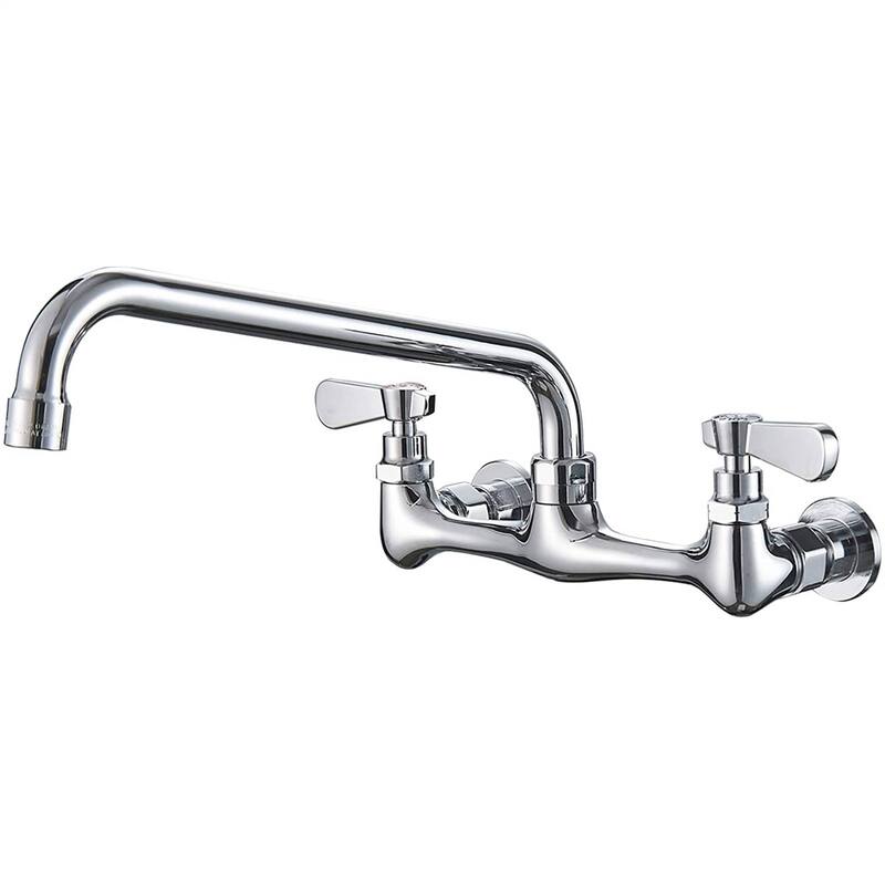 Wall Mounted Kitchen Faucet With 12 Inch Swivel Spout 8 Inch Center Commercial Sink Faucets 2 Handle No Lead Polish Chrome Taps - Chrome