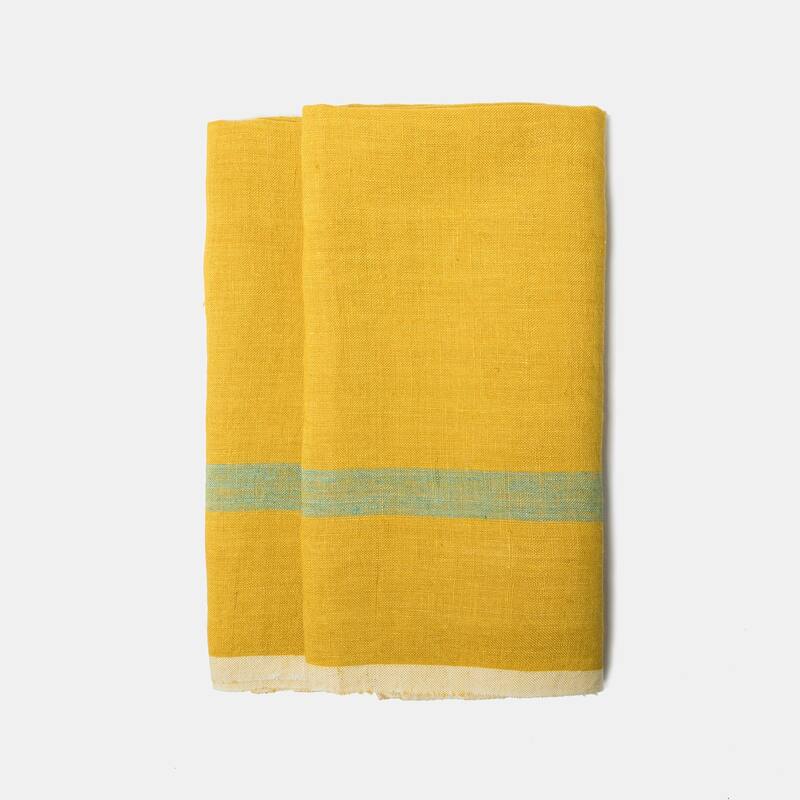 Caravan Laundered Linen Towels - Set of 2 - Lime/Aqua - Set of 2