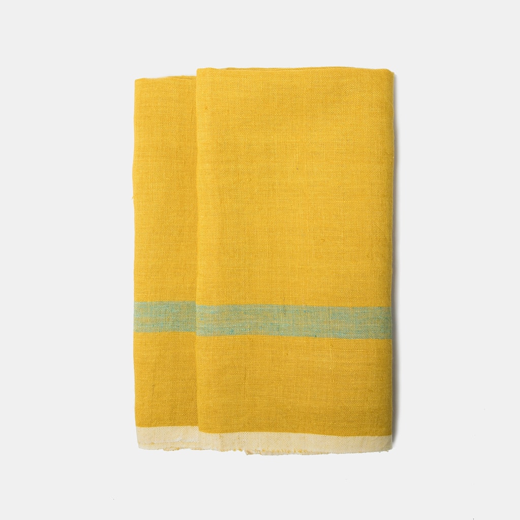 Caravan Laundered Linen Towels - Set of 2 - Lime/Aqua