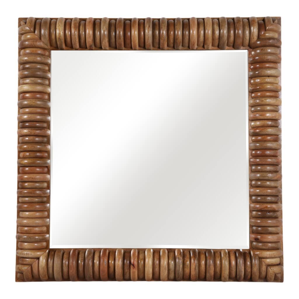 Wood Wall Mirror Casual Square Woven Ribbed Detailing - 40" Brown - 40" x 3.5" x 40"