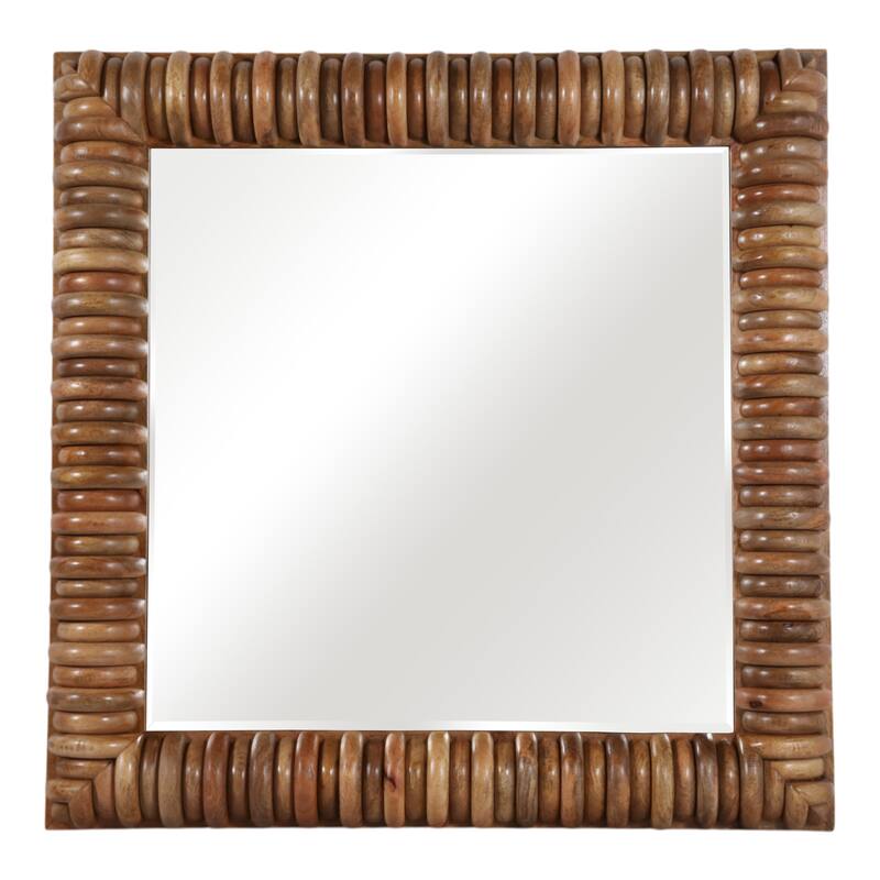 Wood Wall Mirror Casual Square Woven Ribbed Detailing - 40" Brown - 40" x 3.5" x 40" - 40" x 3.5" x 40" - Brown