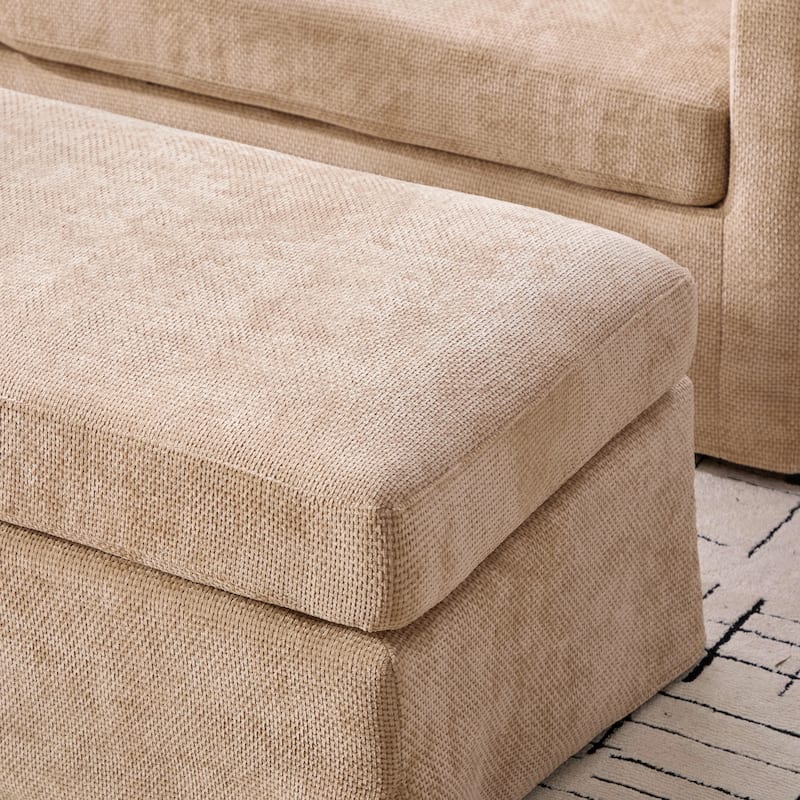 Morden Accent Chair with Ottoman, Chenille Living Room Side Chair, Single Sofa Armchair with Bolster Pillows