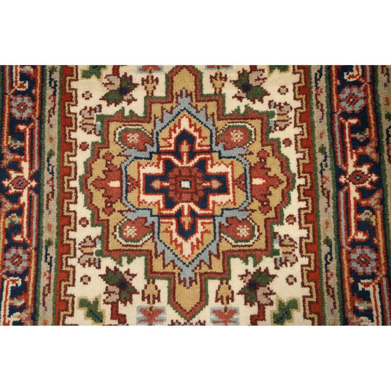 Hand Knotted Oriental 100% Wool Carpet Traditional Medallion Beige & Ivories Heriz (serapi) Area Rug - 5' 2'' X 2' 11''