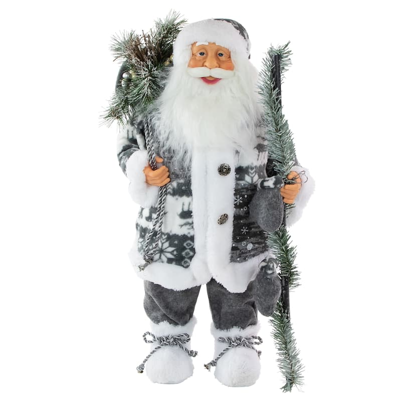 24" Gray and White Patchwork Santa Claus Christmas Figure