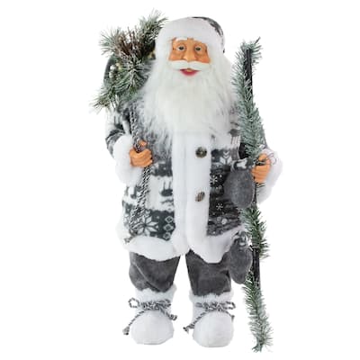 24" Gray and White Patchwork Santa Claus Christmas Figure