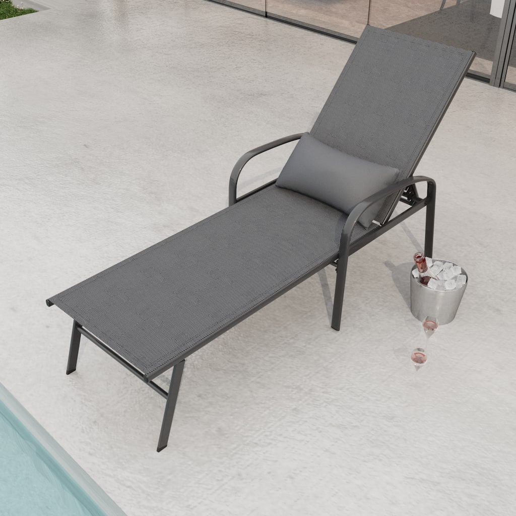 Outdoor Patio Swimming Pool Lounge Gray Color with Pillow