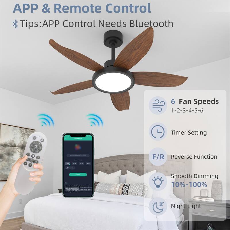 42" High Airflow Plug-and-Play Fan Blades ABS Plastic Fan Blades Ceiling Fan Light