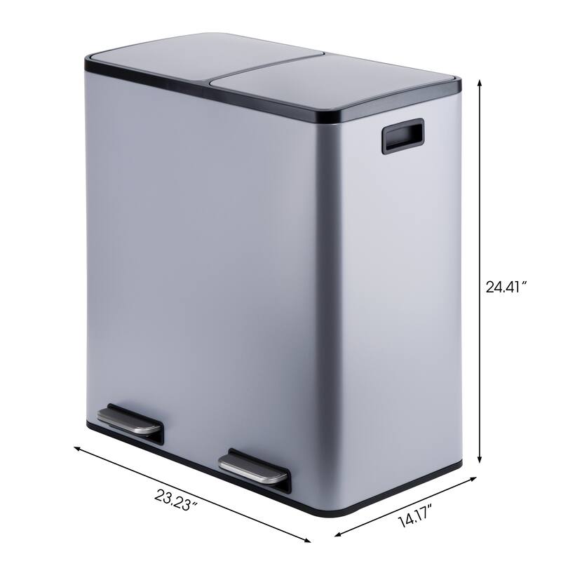 Gray metal2 compartments 2 compartments garbage and recycling bins 60L