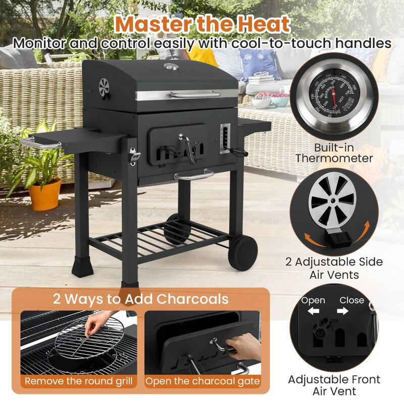 Costway Barrel Charcoal Grill with 2 Folding Side Tables 24-Inch - as pic shows - See Details