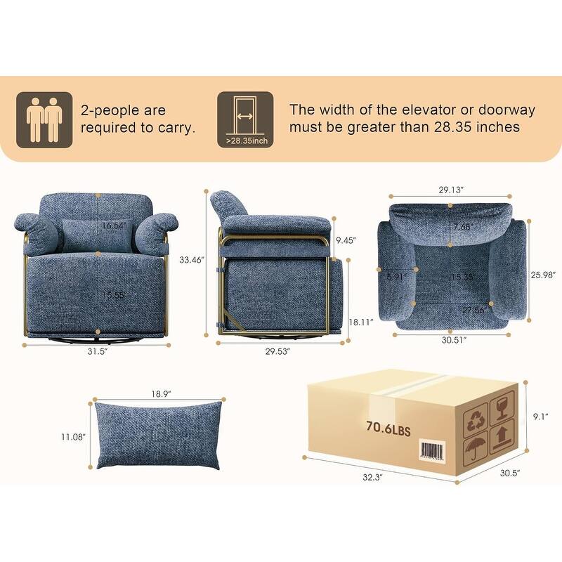 360 Degree Square Swivel Accent Sofa Chair with Gold Metal Legs