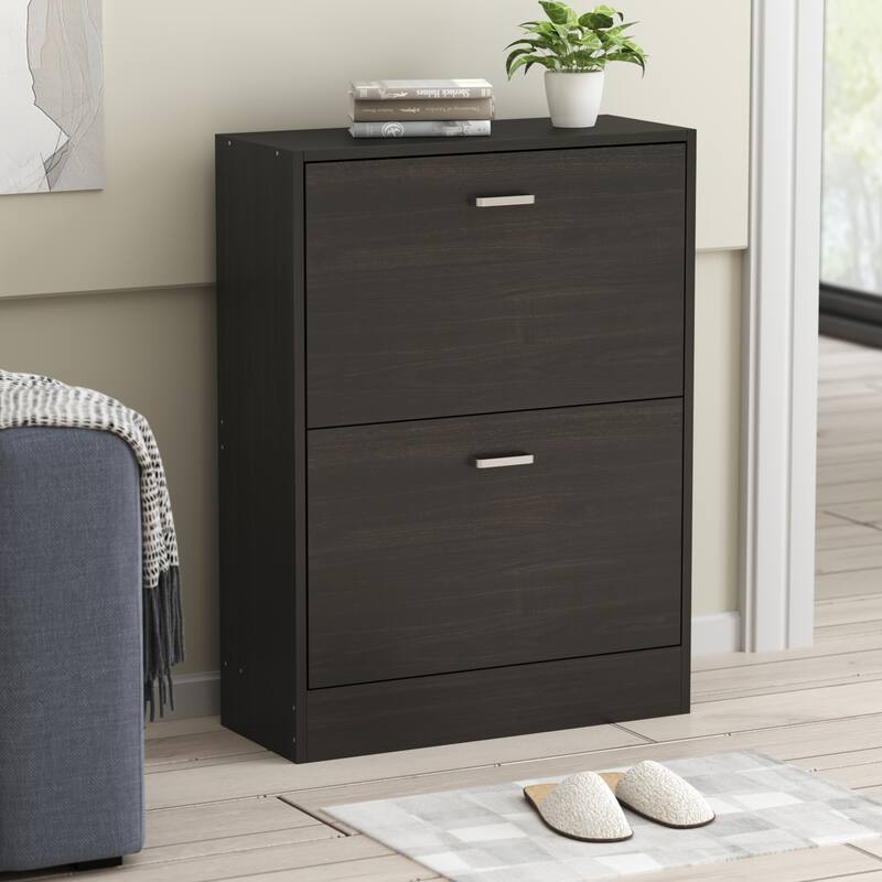 23.6"W Trendy Shoe Storage Cabinet with 2 Large Fold-Out Drawers - Black