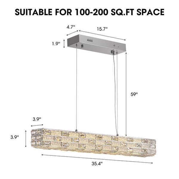 36" Modern Chrome Long Luxury Crystal Chandelier Rectangular Dimmable Light Fixture for Dining Room Living Room - N/A