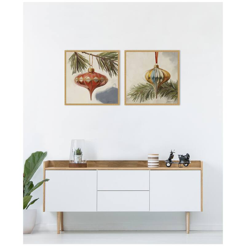 Kate and Laurel Nostalgic Holiday 2 Piece Framed Canvas Wall Art Set by Mary Sparrow