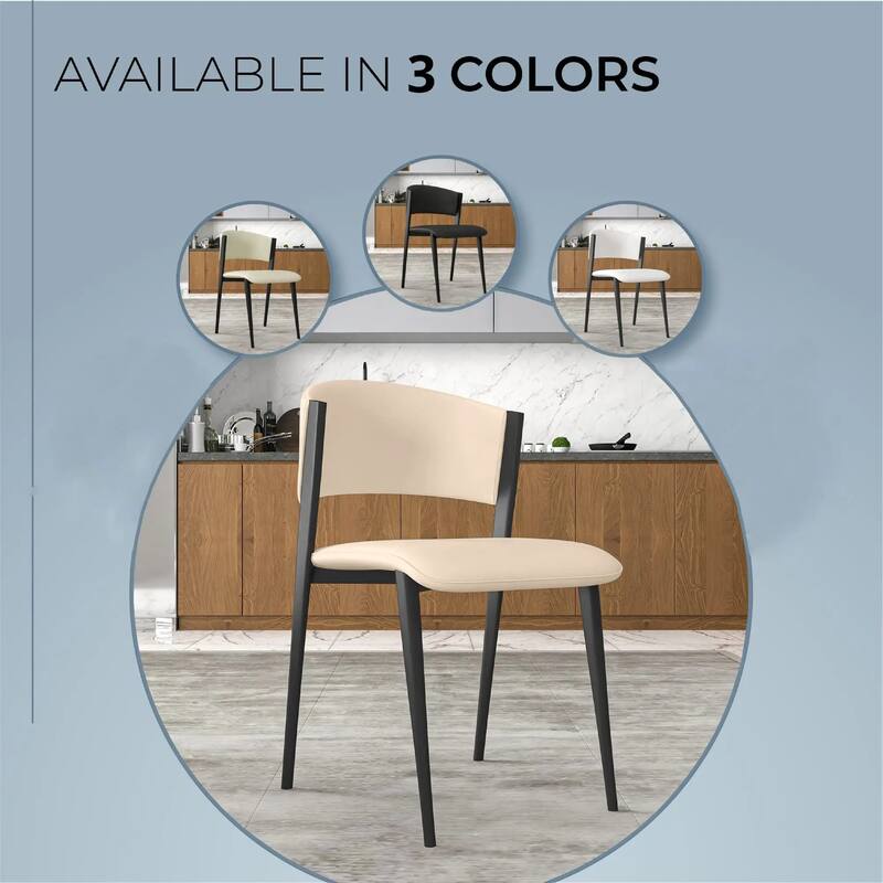 Modern Leather Dining Chair - Upholstered Accent Chair with Metal Legs, Curved Open Back & No Assembly - For Kitchen or Office