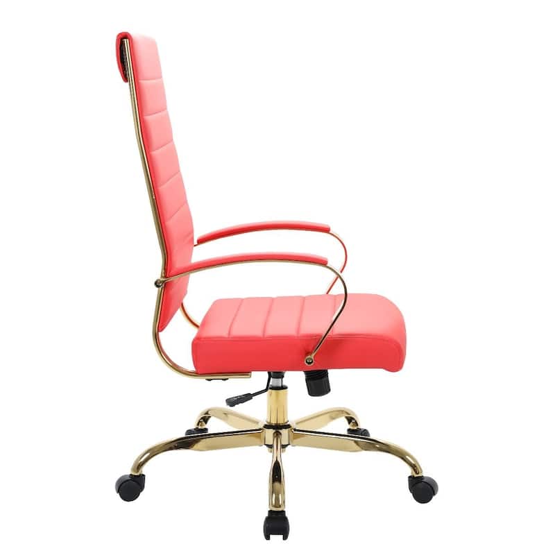 LeisureMod Benmar High-Back Leather Office Chair With Gold Frame - Red - 24.5"Dx22.5"Wx46"H