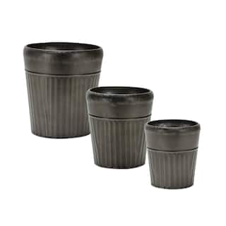 Tapered Metal Planters - 8.25" - Pewter Finish - Set of 3
