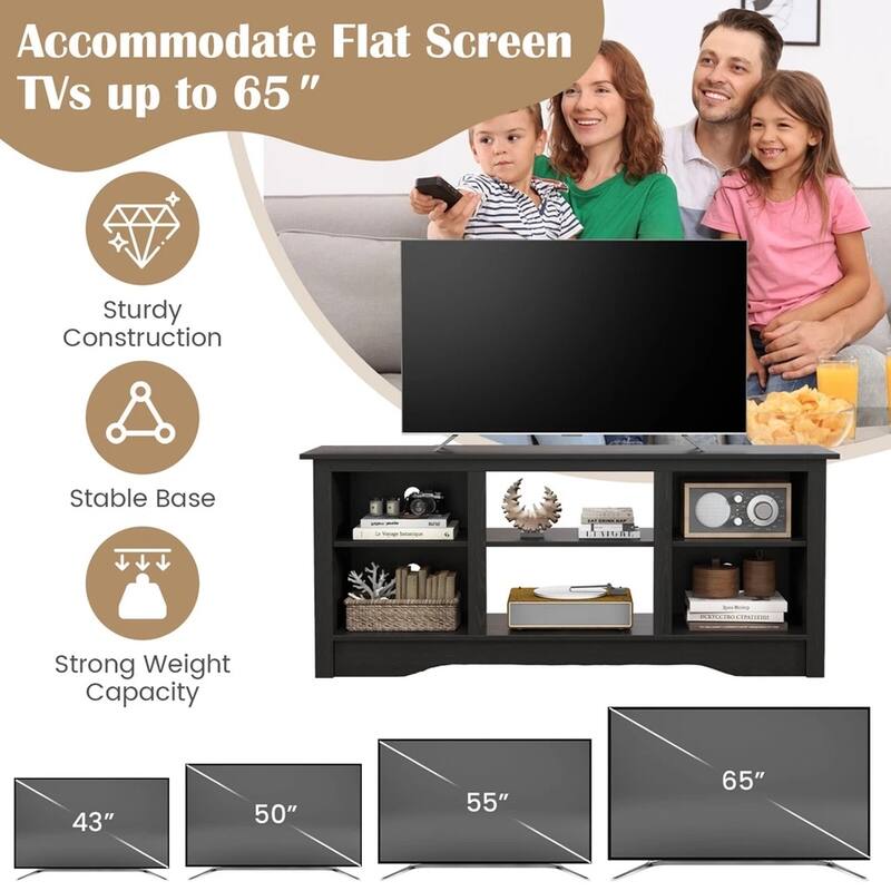 58" TV Stand W/ 3-Adjustable Shelves for 65" TV Black - 58 inches