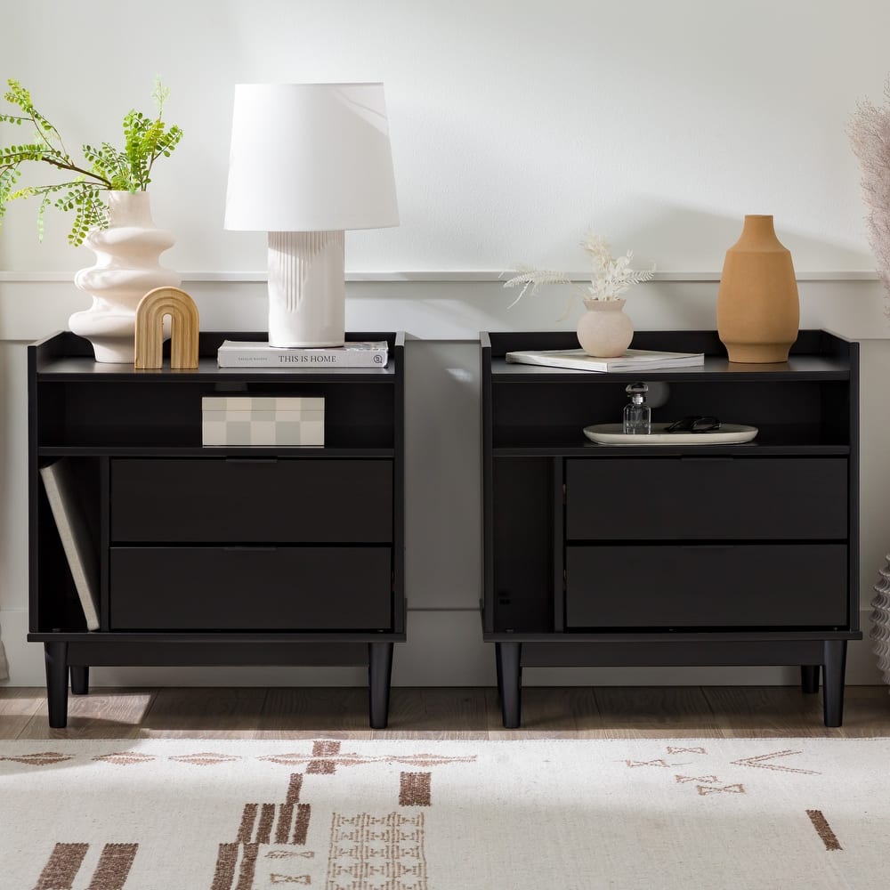 Walker Edison Modern Gallery-Top Solid Wood Nightstand (Set of 2)