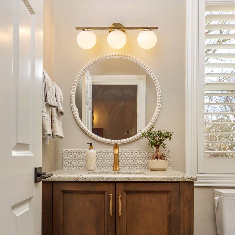 3-Light Modern Linear Bathroom Vanity Light with Opal Glass Globe - 23.2-in W x 6.9-in D x 8.3-in H