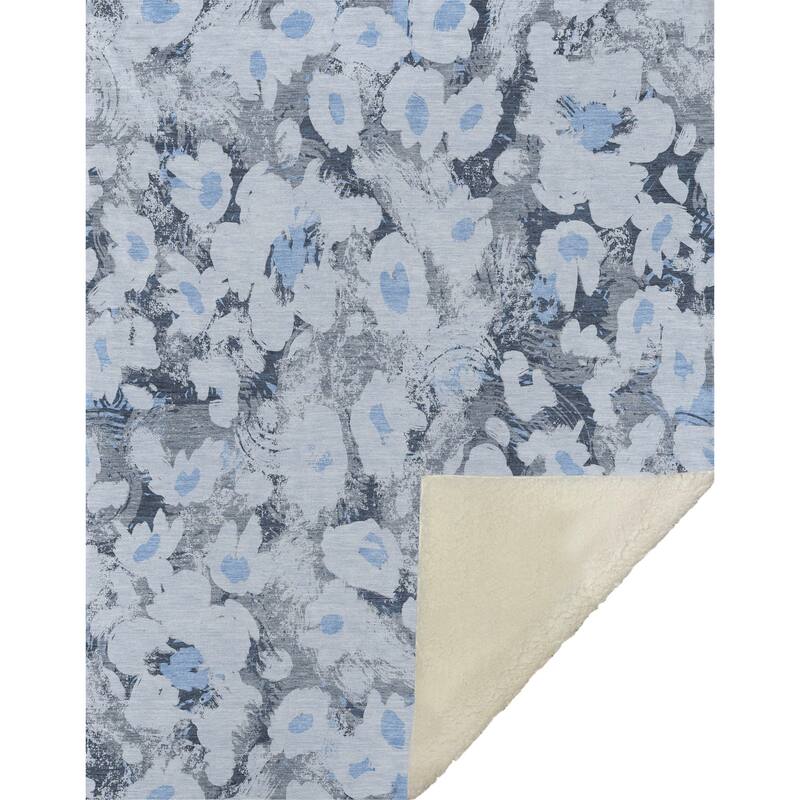 Premium Machine Washable Modern Floral Sherpa Throw Blanket