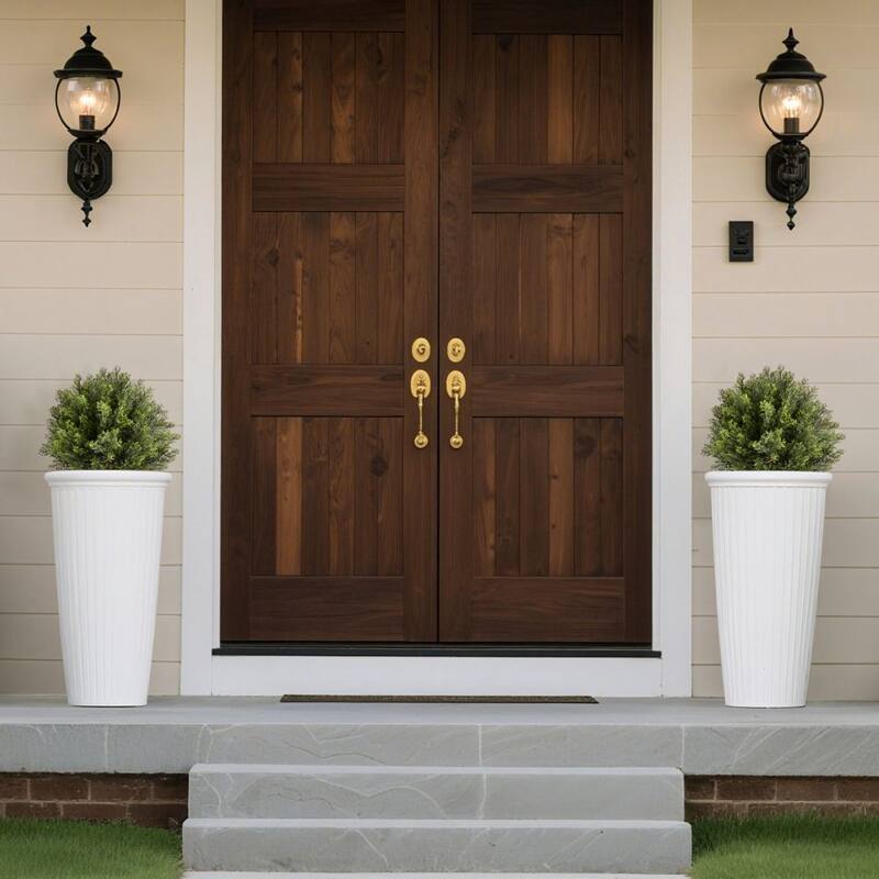 Set of 2 16-Inch Artificial Topiary Trees Eucalyptus & Stainless Steel Trunk, Lifelike PE Foliage - 11.8 x 11.8 x 16 in