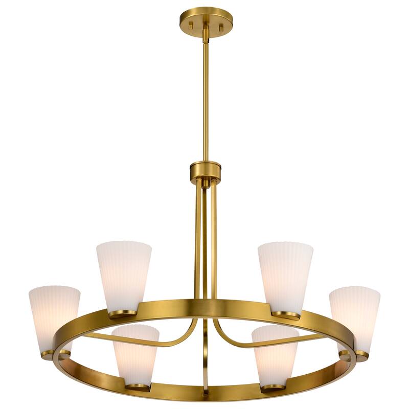 Royale 6 Light Chandelier Burnished Brass Finish Ribbed White Glass - Burnished Brass